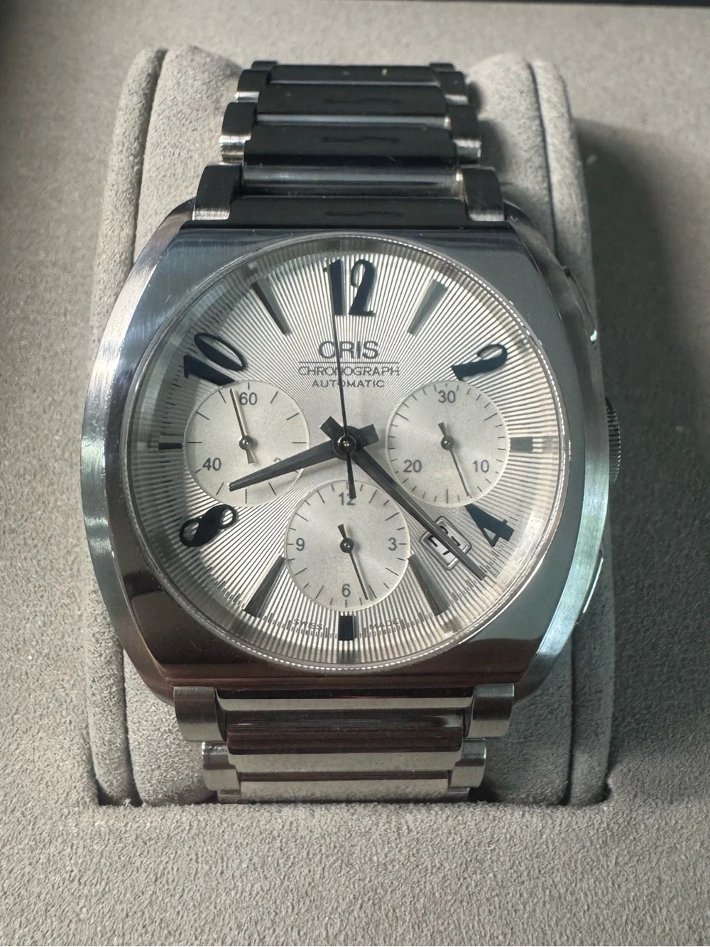Oris Silver and Black Chronograph Automatic Watch